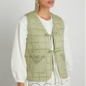 Damson Madder Arte Reversible Tie Gilet - Green Gingham